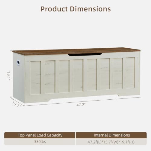 VANKILEY 47.2" Storage Chest Extra Large, Storage Bench.(White+Brown)