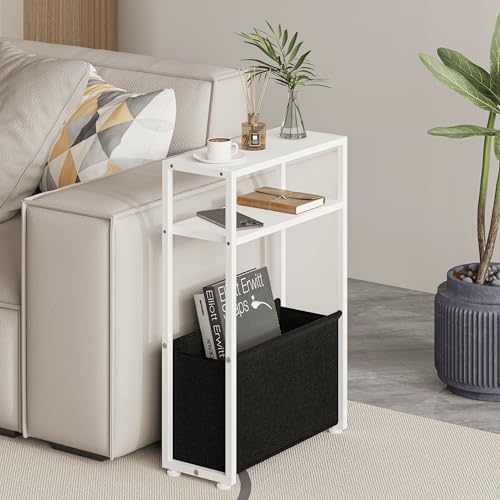 Leomonio Slim Side Table, Narrow End Table with Shelves