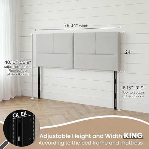 HAOBO Home Upholstered King Headboard Only, Faux Leather Panel Beige Gray