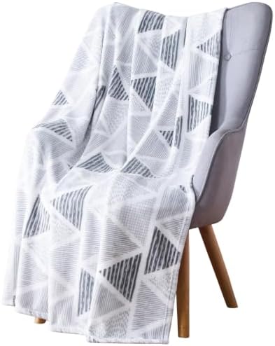 Soft Fleece Throw Blanket, Bohemian Boho Geometrical Grey White, 50x60