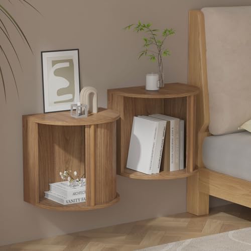 Floating Nightstand Set of 2 with Sliding Roller Shutter Doors,Walnut