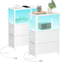 TUTOTAK Narrow LED End Table with Charging Station, Skinny Side Table