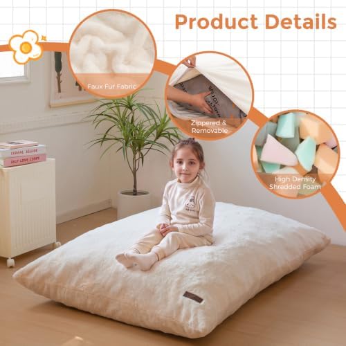 MAXYOYO 3 in 1 Kids Bean Bag Chair, Comfy Floor Sofa with Removed Cover