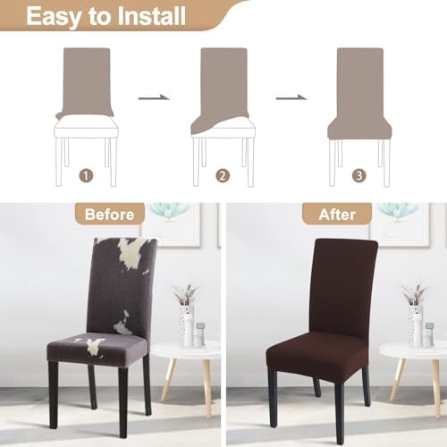 SearchI Chair Covers for Dining Room Set of 6, Stretch Solid Color Kitchen Parsons Chair Covers Washable Spandex Dining Chair Slipcovers Seat Protector for Hotel,Banquet,Ceremony (Chocolate)