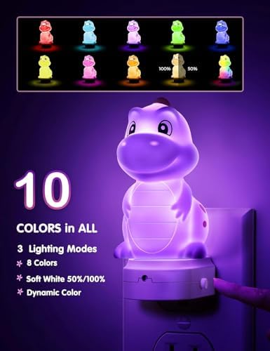 L LOHAS LED Plug in Night Light for Kids, 3D Cute Dinosaur Night Lights