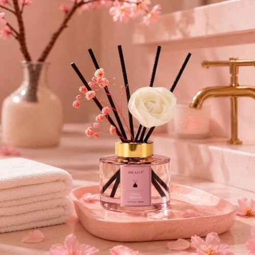 Airkeep Flower Reed Diffuser Set, Cherry Blossom Diffuser Set, 5.07 Fl.oz (150ml), Home Fragrance, Bathroom, Bedroom & Home Décor, Air Freshener