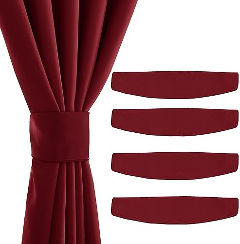 NICETOWN Strong Magnetic Curtain Tiebacks-Curtain Tiebacks for Wall No Screws Perfect of Curtains (Burgundy Red, 11.8 X 4 Inches, Set of 4)