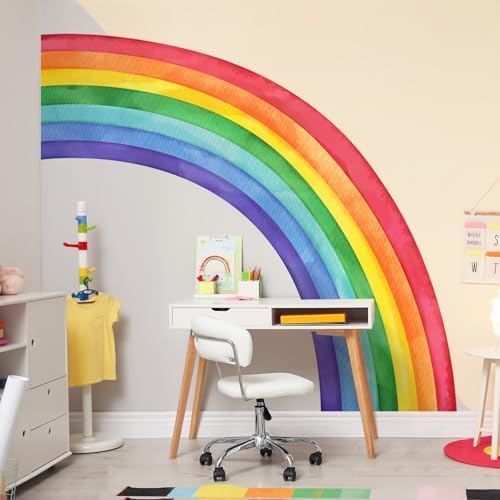 Large Rainbow Wall Decals, Mural Watercolor Half Rainbow Wall Stickers Peel and Stick Vinyl Wall Art Decor for Girls Bedroom Kids Nursery Living Room Playroom Toddler