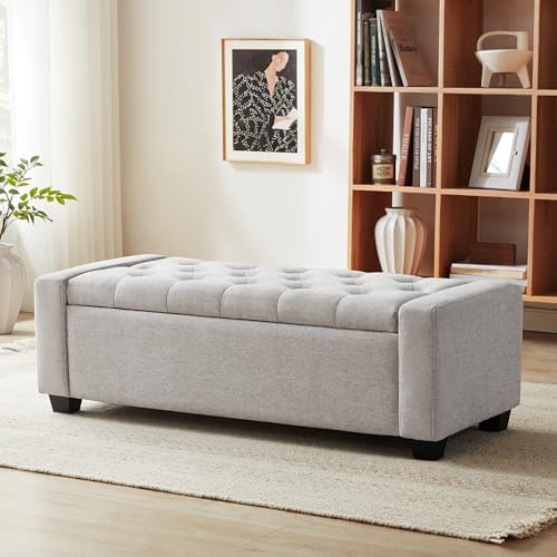 Huatean Home 48" Ottoman with Storage, Light Gray Storage Ottoman Bench