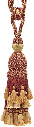 Lavish Large Curtain & Drapery, Hand Crafted Tassel Tiebacks, Tassel Length 11" (27.5cm), 34" Spread (86cm) (TBIL1) Burgundy Gold Red #1253 (Carmine Red, Yellow Gold, Dark Red) Sold Individually