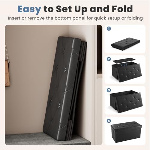 DUMOS 30 Inch Foldable Storage Ottoman Bench, Large Ottoman with Storage