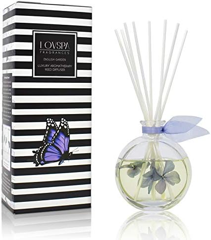 Reed Diffuser Set, English Garden Scented Oil Diffuser with Sticks, Home Fragrance Accessories for Bathroom Shelf Decor, Aroma Diffusers for Home or Office Desk, USA Made