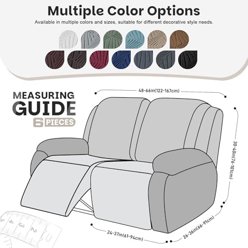 VANSOFY Stretch Recliner Loveseat Cover, 6-Pieces Slipcover, 2 Seat,Light Blue