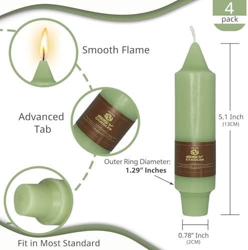 NJAO HOO Green Short Taper Candle 5 Inch Candlesticks Unscented Dripless Gradient Colored Tapered Candle Set for Home Decor Wedding Party Dinner Candles, 4 Pack