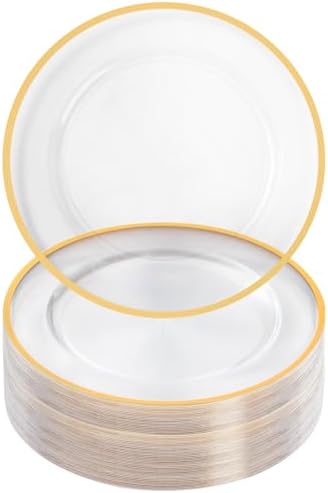 Goodluck 50 Pack 12 Inch Clear Charger Plates with Gold Trim