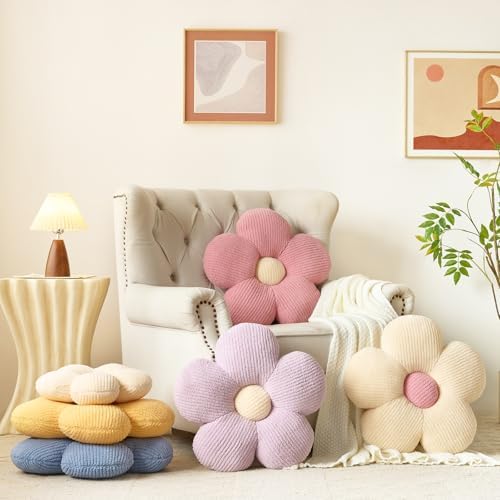 Flower Pillow, Decorative Throw Pillow for Couch, Cute Decor Pillows for Bed, Aesthetic Flower Shaped Pillow Fun Cushion (Lavender Purple, 14.9 Inches)
