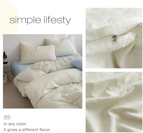 Vintage Striped Duvet Cover Full 3-Piece Cottagecore Textured Bedding Set