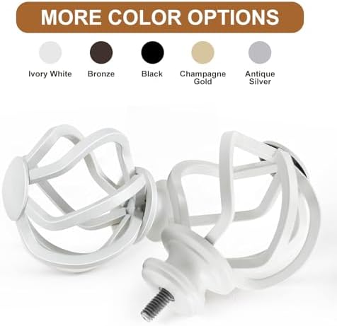 KAMANINA White Finials for 1 or 7/8 in Curtain Rods, Twisted Cage Design
