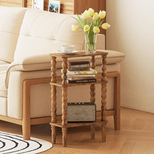 Veegle Narrow Side Table Small End Table for Small Spaces Rustic Brown