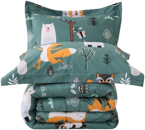 JSD Green Forest Animal Kids Comforter Set Queen Size