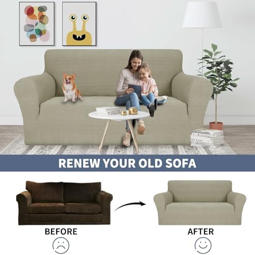 JIVINER Stretch Armchair Slipcovers, 1 Piece Chair Sofa Covers 1 Seater Couch Covers with Elastic Bottom for Kids, Pets (Khaki, Chair)
