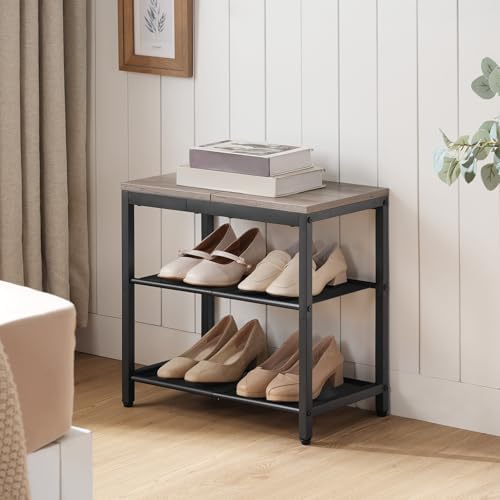 HOOBRO Shoe Bench, 3-Tier Shoe Rack,Industrial Shoe Organizer Storage Bench