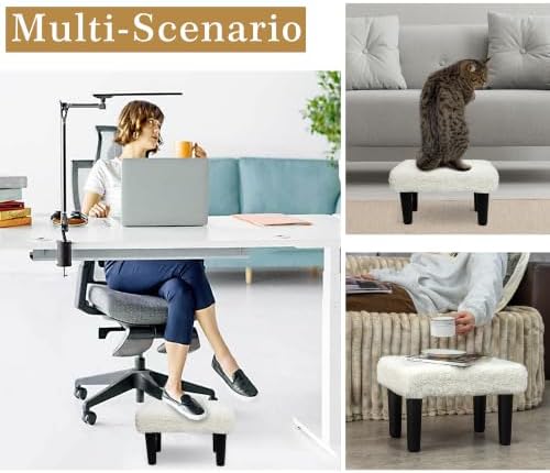 CAROLMADE Ottoman Foot Rest, Sherpa Small Ottoman Foot Stool with Legs Modern Footstool Ottomans for Living Room Entryway Office, Soft White