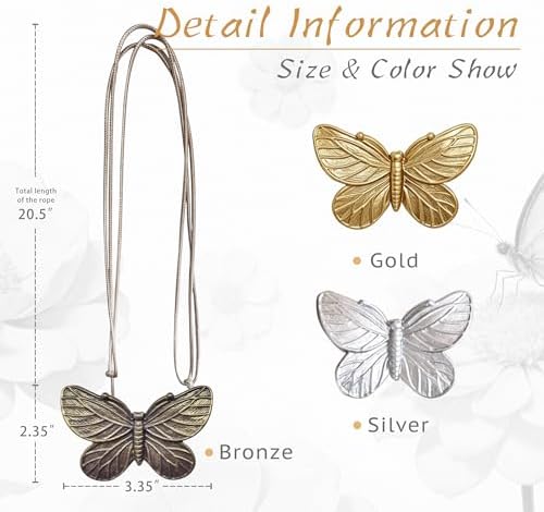 Magnetic Curtain Tiebacks, Decorative Butterfly Window Treatment Farmhouse for Drapes Holder, Midcentury Vintage Style Tie Backs for Curtains, Outdoor Indoor Use, Pack-2