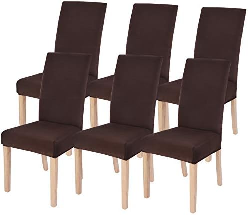 SearchI Chair Covers for Dining Room Set of 6, Stretch Solid Color Kitchen Parsons Chair Covers Washable Spandex Dining Chair Slipcovers Seat Protector for Hotel,Banquet,Ceremony (Chocolate)