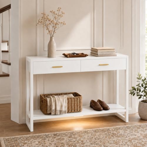 41.3" Modern Entryway Console Table with Foot-Sensor Light, White