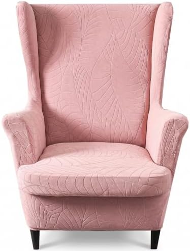 2 Piece Wingback Chair Cover Stretch Jacquard Wing Back Chair Slipcover with Armrest Washable Furniture Protector for Armchair Living Room Bedroom