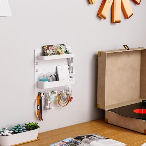 SuoXing Bedside Shelf Wall Mount and Wall Nightstand for Bedroom,Rv,Dorm Room,Bedside Wall Organizer for Phone Holder,Wall Mount Shelf Organizer for Charging Station and Remote Control Holder,White