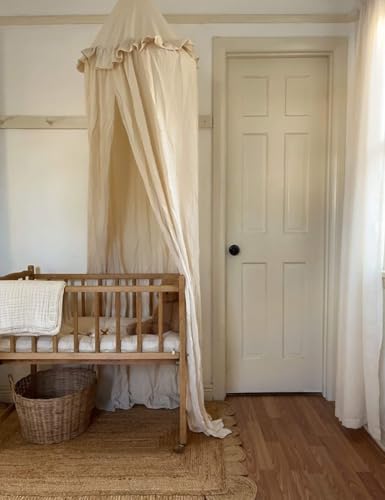 ZEAK Kids Bed Canopy with Ruffles Cotton Hanging Tent Frills Curtain Net for Baby Nursery Room Children Reading Nook Décor