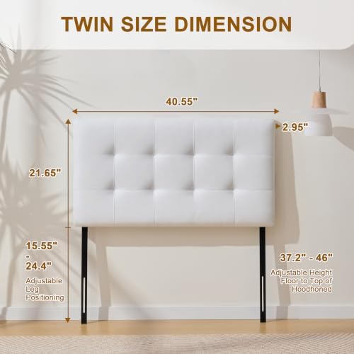 Linen Stitched Tufted Twin Headboard, Adjustable Height 37.2-46 in, White
