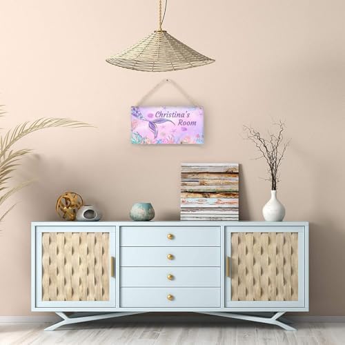 Personalized Mermaid Door Sign Kids Room Decor Custom Name Girls Bedroom Toddler Baby Nursery Hanging Art Wood Wall Plaque