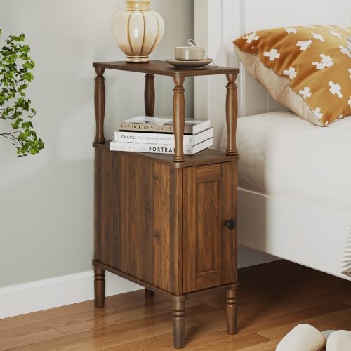 Veegle Narrow Nightstand,Skinny Slim End Side Table(Dark Walnut)