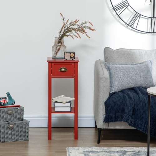 HOMCOM Narrow End Table with Drawer and Bottom Shelf Set of 1 Red