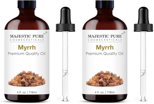 Majestic Pure Essential Oil with Glass Dropper - 100% Pure and Natural - Essential Oils for Diffuser, Aromatherapy, Soap and Candle Making, Myrrh Essential Oil, Myrrh Oil, 4 Fl Oz (Pack of 2)