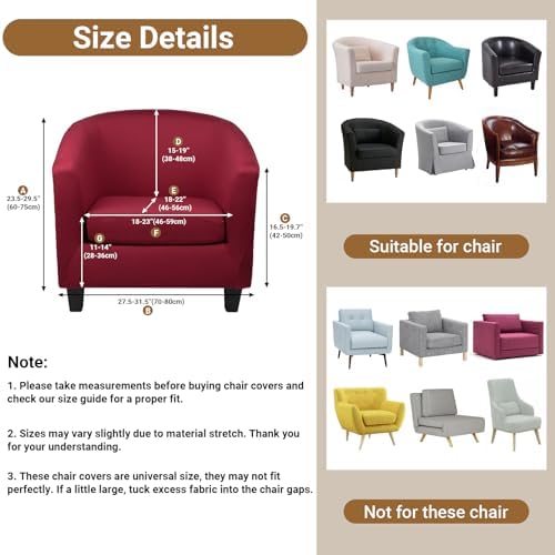 Club Chair Slipcover 2 Piece, Arm Chair Slipcover with Chair Cushion Cover, Soft Stretch Tub Barrel Chair Couch Slipcover Removable Furniture Protector for Living Room Office Hotel