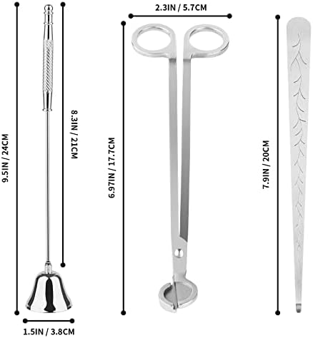 Kirecoo 3-in-1 Candle Accessory Set with Trimmer Snuffer & Dipper, Silver