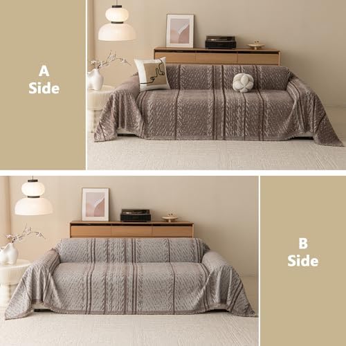MEETSKY Boho Couch Covers for Sofa, Couch Covers for Dogs, Modern Sofa Slipcover for Sectional Sofa Covers Washable, Chenille Blend Thick Fabric Couch Blanket Cover for Living Room, 71" x 118", Sand
