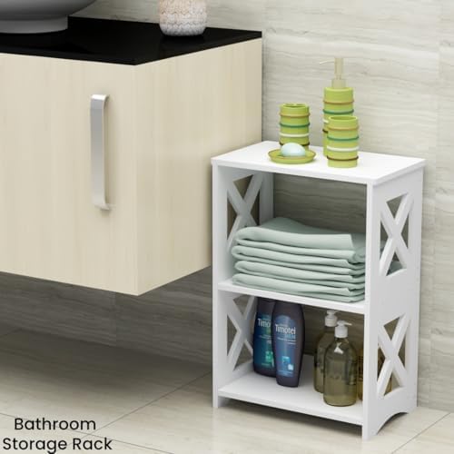 3-Tiers Narrow Side Table, Slim Nightstand Bedside Table, Small Bookshelf