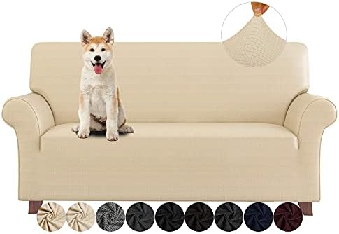 ZNSAYOTX Couch Covers for 3 Cushion Couch High Stretchy Spandex Pet Friendly Sofa Slipcover 1 Piece Non Slip Couch Covers Large Furniture Protector (Beige Yellow, Sofa)