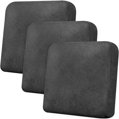 Couch Cushion Covers Leather-Look 3PC Stretch Extra Large Sofa Seat Slipcover Sets Individual Couch Seat Cushion Cover, Pet-Friendly, Non-Slip, Easy Fit - Dark Grey