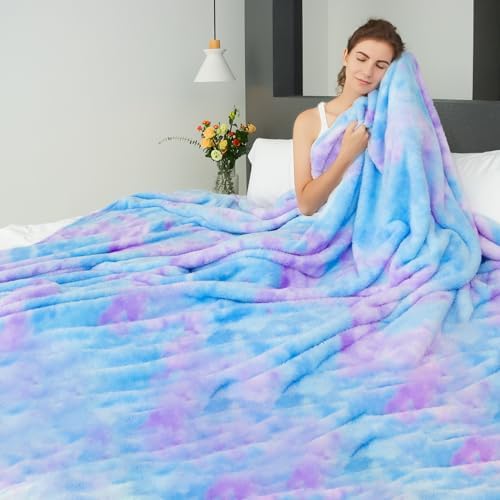 MUGD Blue Queen Size Blankets, Soft Fuzzy Plush Large Throw Blanket 90"x90"