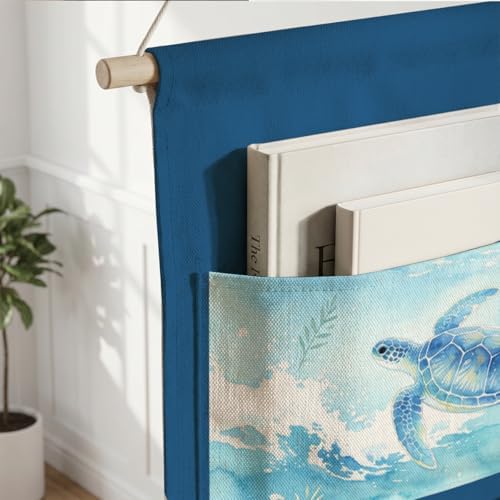 IAXIC Canvas Wall Hanging Organizer with Pockets Fish Extender Hanging Pouch Watercolor Turtle Door Closet Organizers Fabric Storage Pockets Wall Decoration