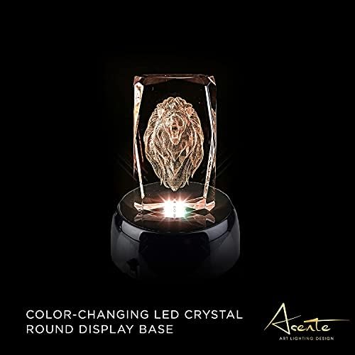 4 LED Crystal Round Display Base w/ Mirror Top - Lighted Stand for Crystal Art - Color-Changing 3 Inch LED Light Base - Battery Operated LED Stand for 3D Art - Black, Set of 2