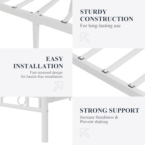 Allewie Metal Twin Platform Bed Frame, Butterfly Pattern Design, White