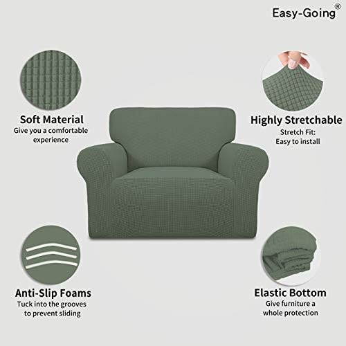Easy-Going Stretch Oversized Chair Slipcover with Arm Washable Greyish Green