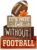 Yuntau 4 Pcs Fall Football Decor Rustic Wooden Blocks Table Centerpiece